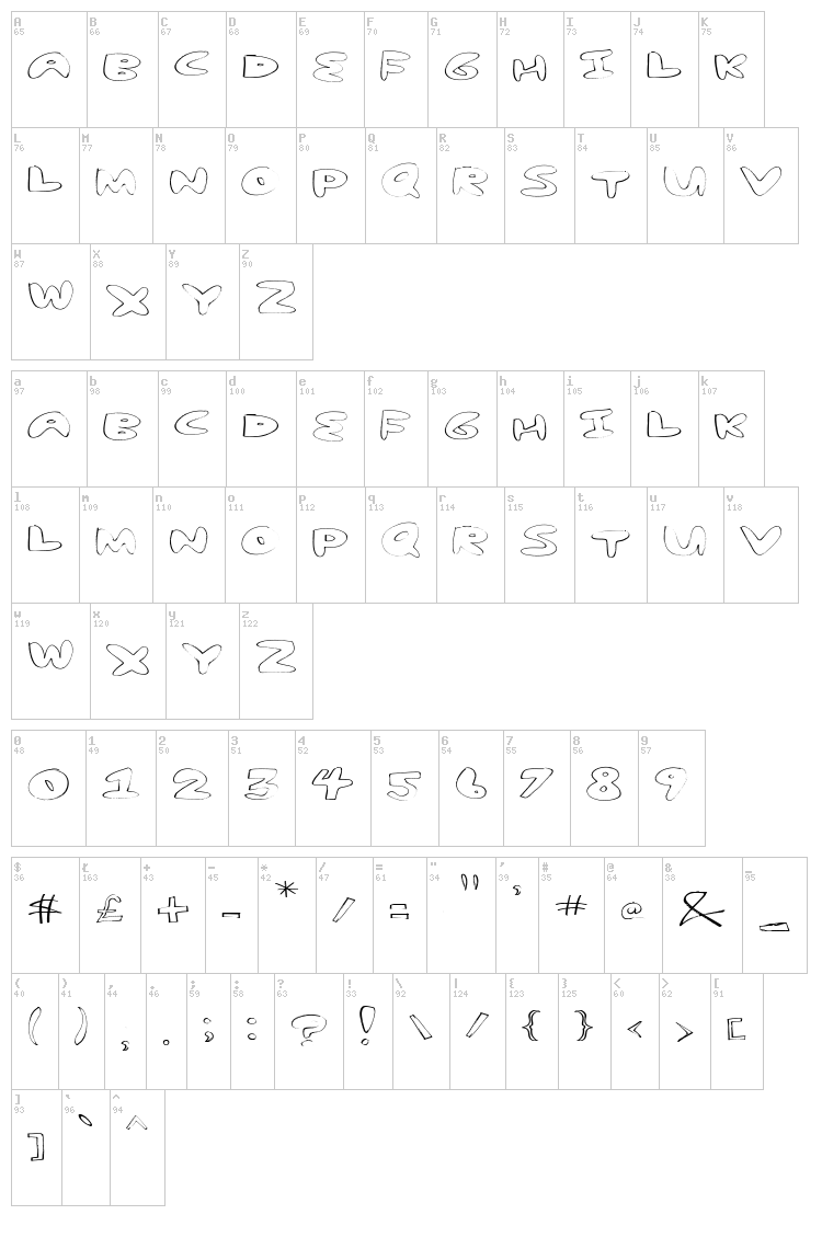 Yum Nub Extended font map